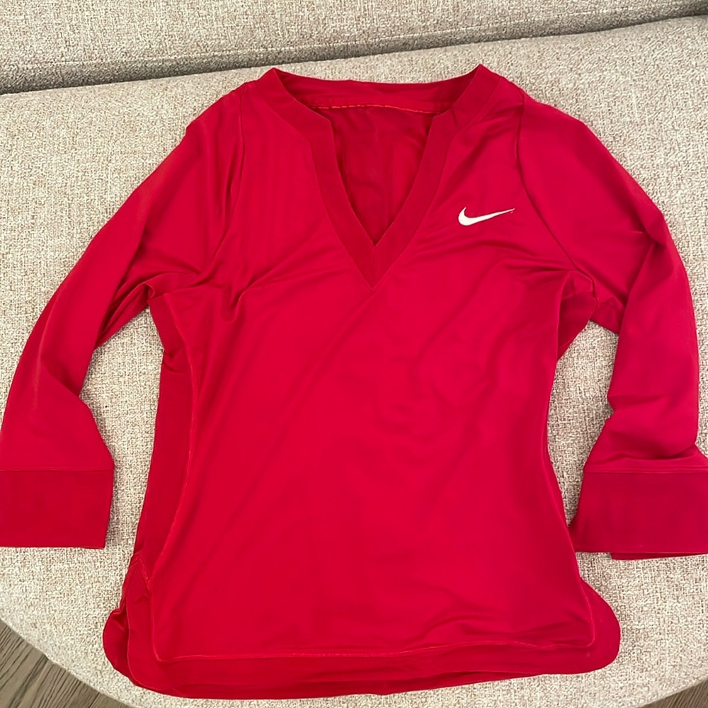 Nike Women's Red Long Sleeve V-Neck Top